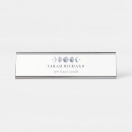 Eenvoudige Grijze Maan Celestial Moon Phase Waterv Bureau Naambordje