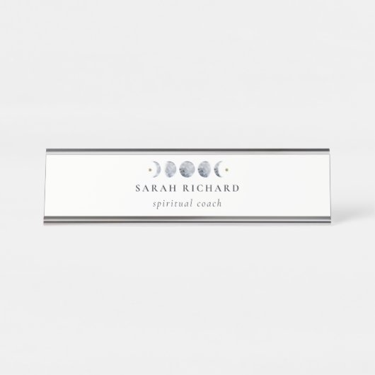 Eenvoudige Grijze Maan Celestial Moon Phase Waterv Bureau Naambordje (Voorkant)