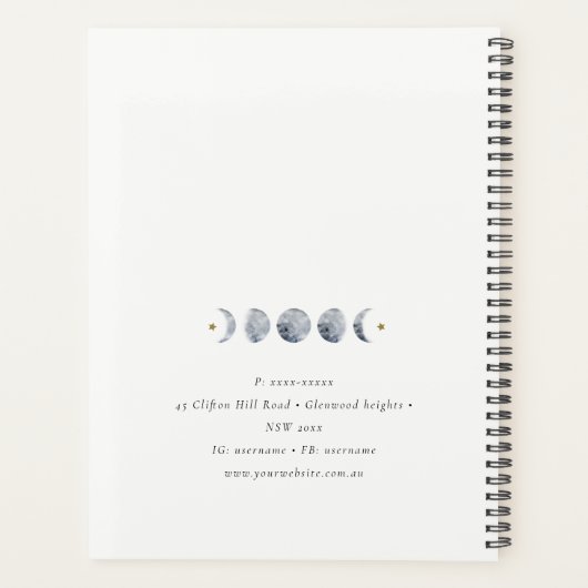 Eenvoudige Grijze Maan Celestial Moon Phase Waterv Planner (Achterkant)