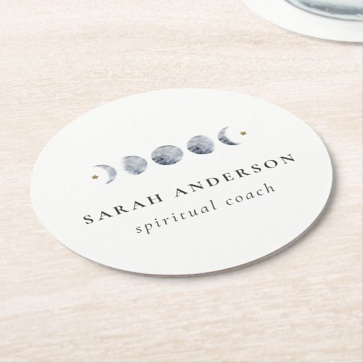 Eenvoudige Grijze Maan Celestial Moon Phase Waterv Ronde Kartonnen Onderzetter (Gebogen)