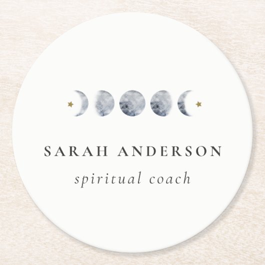 Eenvoudige Grijze Maan Celestial Moon Phase Waterv Ronde Kartonnen Onderzetter (Voorkant)