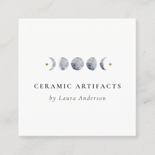Eenvoudige Grijze Maan Celestial Moon Phase Waterv Vierkante Visitekaartje (Voorkant)