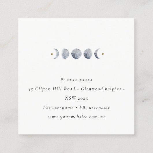 Eenvoudige Grijze Maan Celestial Moon Phase Waterv Vierkante Visitekaartje (Achterkant)