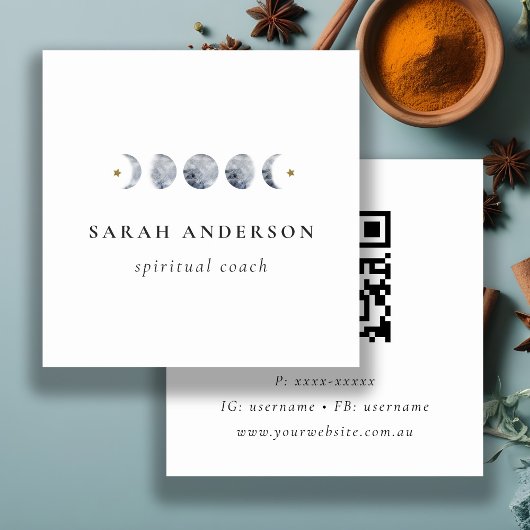 Eenvoudige Grijze Maan Hemelse Maan Fase QR Code Vierkante Visitekaartje