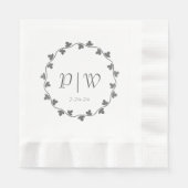 Eenvoudige Grijze Monogram Ivy Krans Wedding Servet (Voorkant)