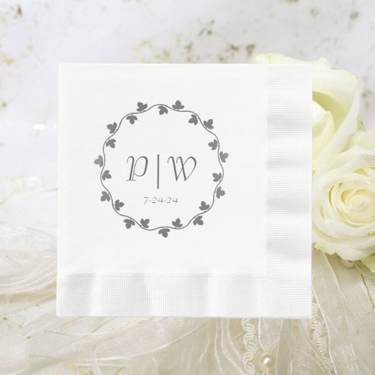 Eenvoudige Grijze Monogram Ivy Krans Wedding Servet