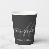 Eenvoudige grijze monogram trouw bruid bruidegom n papieren bekers (Voorkant)