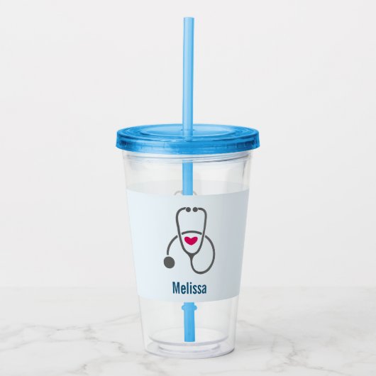 Eenvoudige grijze neurserende stethoscoop met rood acryl drinkbeker (Voorkant)