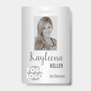 Eenvoudige grijze ombre logo barcode ID foto badge