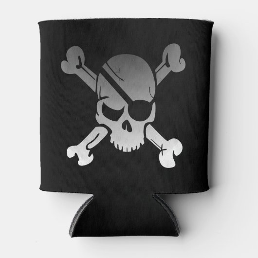 Eenvoudige grijze piraatschedel en kruisgraten blikjeskoeler (Voorkant)