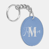 Eenvoudige grijze script-gemonogrammeerde blauwe s sleutelhanger (Voorkant Links)