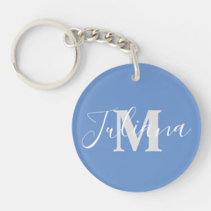 Eenvoudige grijze script-gemonogrammeerde blauwe s sleutelhanger