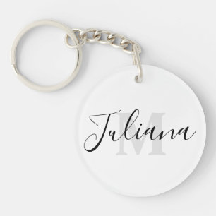 Eenvoudige grijze script monogram sleutelhanger