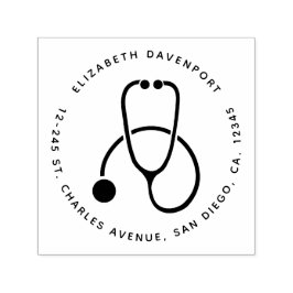 Eenvoudige grijze Stethoscoopnaam en -adres Zelfinktende Stempel