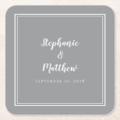 Eenvoudige grijze witte bruiloft Moderne Minimale  Kartonnen Onderzetters (Voorkant)