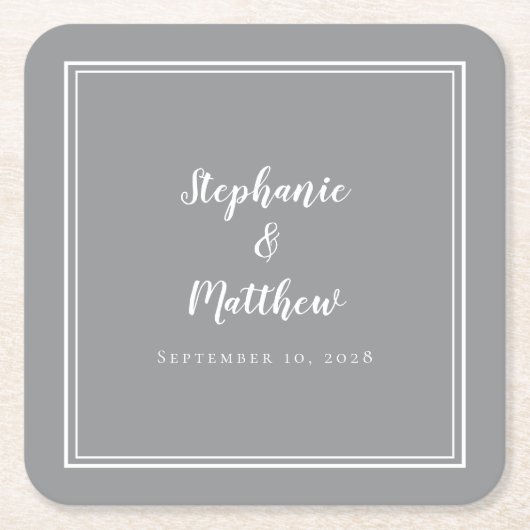 Eenvoudige grijze witte bruiloft Moderne Minimale  Kartonnen Onderzetters (Voorkant)
