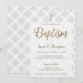 Eenvoudige Grijze Witte Cirkels Goud Moderne Doop Kaart (Voorkant / Achterkant)