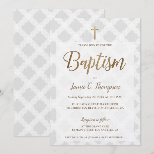 Eenvoudige Grijze Witte Cirkels Goud Moderne Doop Kaart (Voorkant / Achterkant)