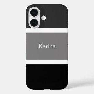 Eenvoudige grijze zwarte en witte strepen geperson iPhone 16 hoesje