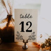 Eenvoudige grillige bloemenbruiloft tafel nummer K Kaart