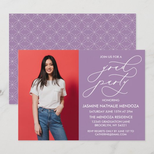 EENVOUDIGE GRILLIGE CALLIGRAFIE AFSTUDEREN UITNODI KAART (Voorkant / Achterkant)