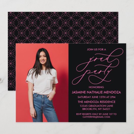 EENVOUDIGE GRILLIGE CALLIGRAFIE AFSTUDEREN UITNODI KAART (Voorkant / Achterkant)