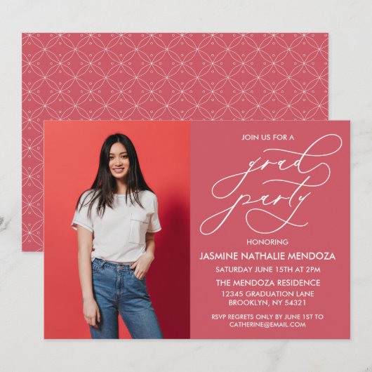 EENVOUDIGE GRILLIGE CALLIGRAFIE AFSTUDEREN UITNODI KAART (Voorkant / Achterkant)