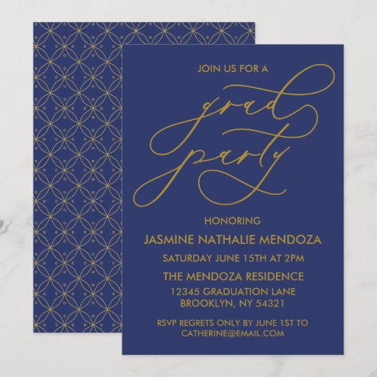 EENVOUDIGE GRILLIGE CALLIGRAFIE AFSTUDEREN UITNODI KAART (Voorkant / Achterkant)