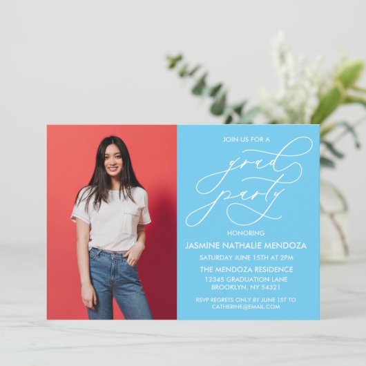 EENVOUDIGE GRILLIGE CALLIGRAFIE AFSTUDEREN UITNODI KAART (Staand voorkant)