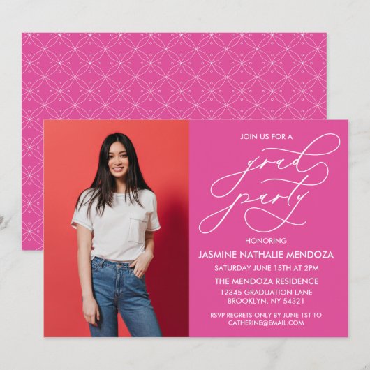 EENVOUDIGE GRILLIGE CALLIGRAFIE AFSTUDEREN UITNODI KAART (Voorkant / Achterkant)