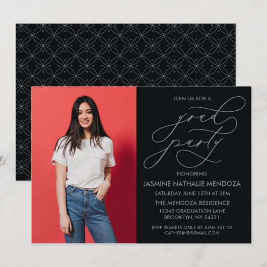 EENVOUDIGE GRILLIGE CALLIGRAFIE AFSTUDEREN UITNODI KAART (Voorkant / Achterkant)