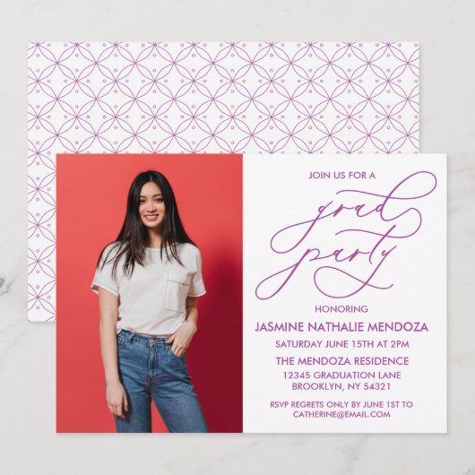 EENVOUDIGE GRILLIGE CALLIGRAFIE AFSTUDEREN UITNODI KAART (Voorkant / Achterkant)