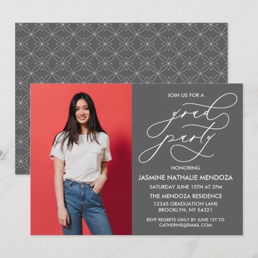 EENVOUDIGE GRILLIGE CALLIGRAFIE AFSTUDEREN UITNODI KAART (Voorkant / Achterkant)