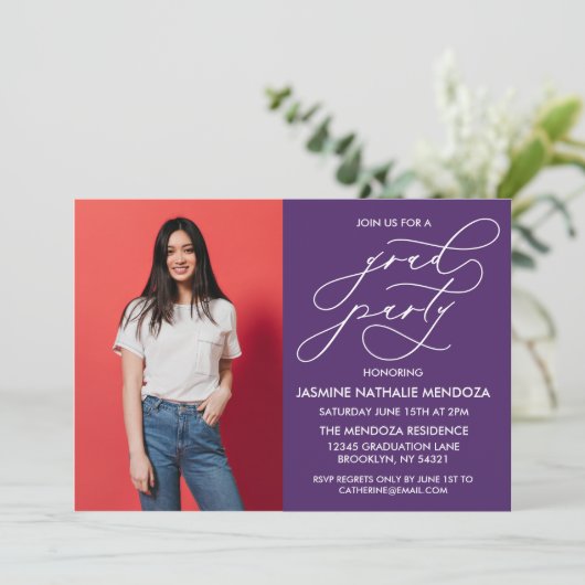 EENVOUDIGE GRILLIGE CALLIGRAFIE AFSTUDEREN UITNODI KAART (Staand voorkant)