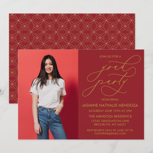 EENVOUDIGE GRILLIGE CALLIGRAFIE AFSTUDEREN UITNODI KAART (Voorkant / Achterkant)