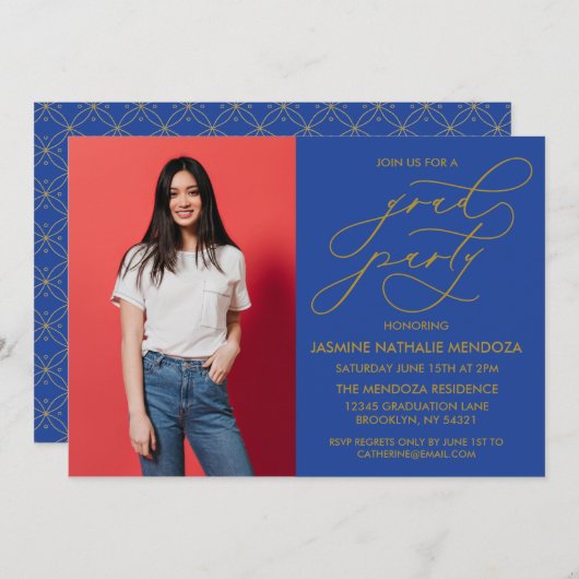 EENVOUDIGE GRILLIGE CALLIGRAFIE AFSTUDEREN UITNODI KAART (Voorkant / Achterkant)