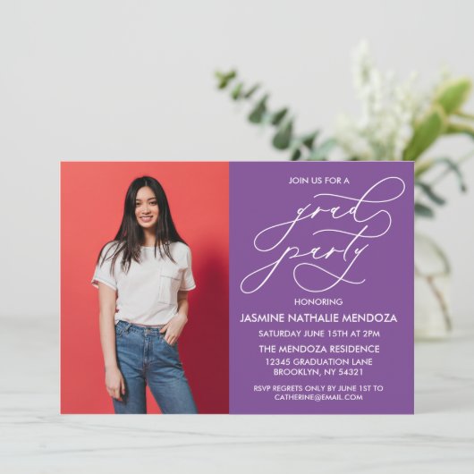 EENVOUDIGE GRILLIGE CALLIGRAFIE AFSTUDEREN UITNODI KAART (Staand voorkant)