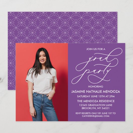 EENVOUDIGE GRILLIGE CALLIGRAFIE AFSTUDEREN UITNODI KAART (Voorkant / Achterkant)
