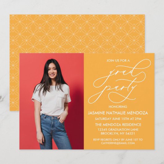 EENVOUDIGE GRILLIGE CALLIGRAFIE AFSTUDEREN UITNODI KAART (Voorkant / Achterkant)