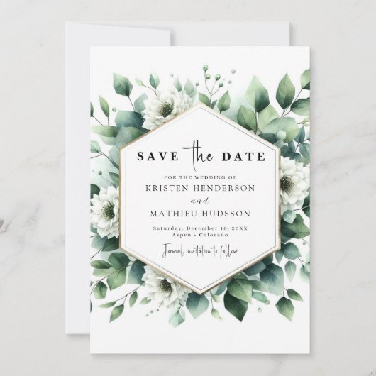 Eenvoudige grillige eucalyptus digitale bruiloft save the date (Voorkant)