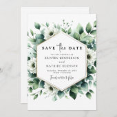 Eenvoudige grillige eucalyptus digitale bruiloft save the date (Voorkant / Achterkant)