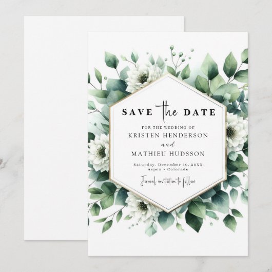 Eenvoudige grillige eucalyptus digitale bruiloft save the date (Voorkant / Achterkant)