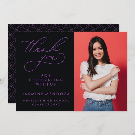 EENVOUDIGE GRILLIGE KALLIGRAFIE AFSTUDEREN DANK U BEDANKKAART (Voorkant / Achterkant)