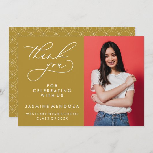 EENVOUDIGE GRILLIGE KALLIGRAFIE AFSTUDEREN DANK U BEDANKKAART (Voorkant / Achterkant)