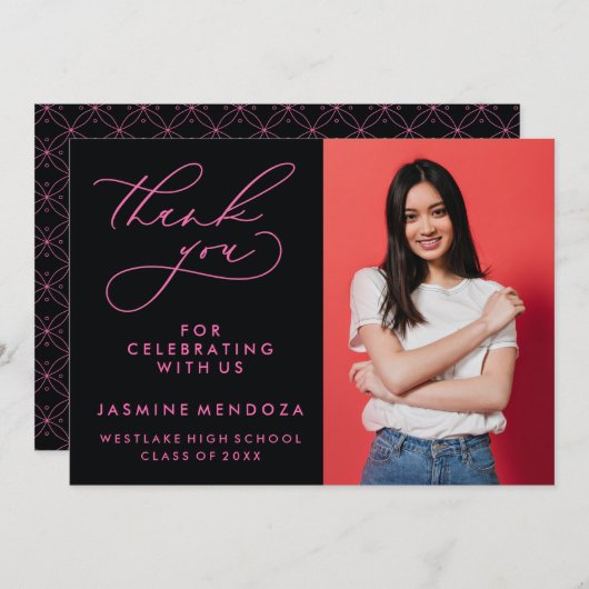 EENVOUDIGE GRILLIGE KALLIGRAFIE AFSTUDEREN DANK U BEDANKKAART (Voorkant / Achterkant)