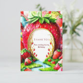 Eenvoudige grillige sappige aardbei verjaardag bedankkaart (Staand voorkant)