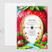 Eenvoudige grillige sappige aardbei verjaardag kaart (Voorkant / Achterkant)