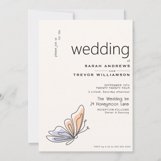 Eenvoudige grillige vlinder koraal en violet kaart (Voorkant)