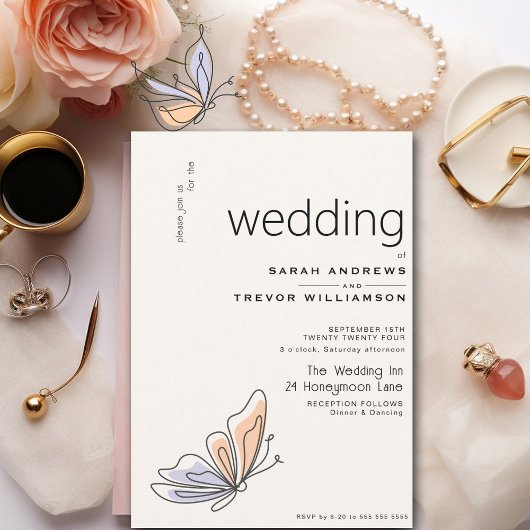 Eenvoudige grillige vlinder koraal en violet kaart