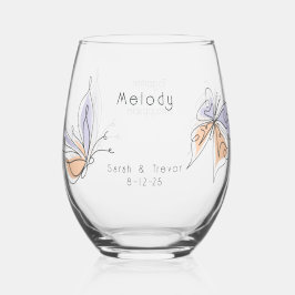 Eenvoudige grillige vlinder koraal en violet wijnglas zonder voet